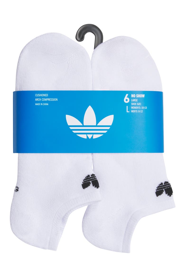 6-Pack Trefoil 2.0 No-Show Socks, Alternate, color, WHITE / WHITE