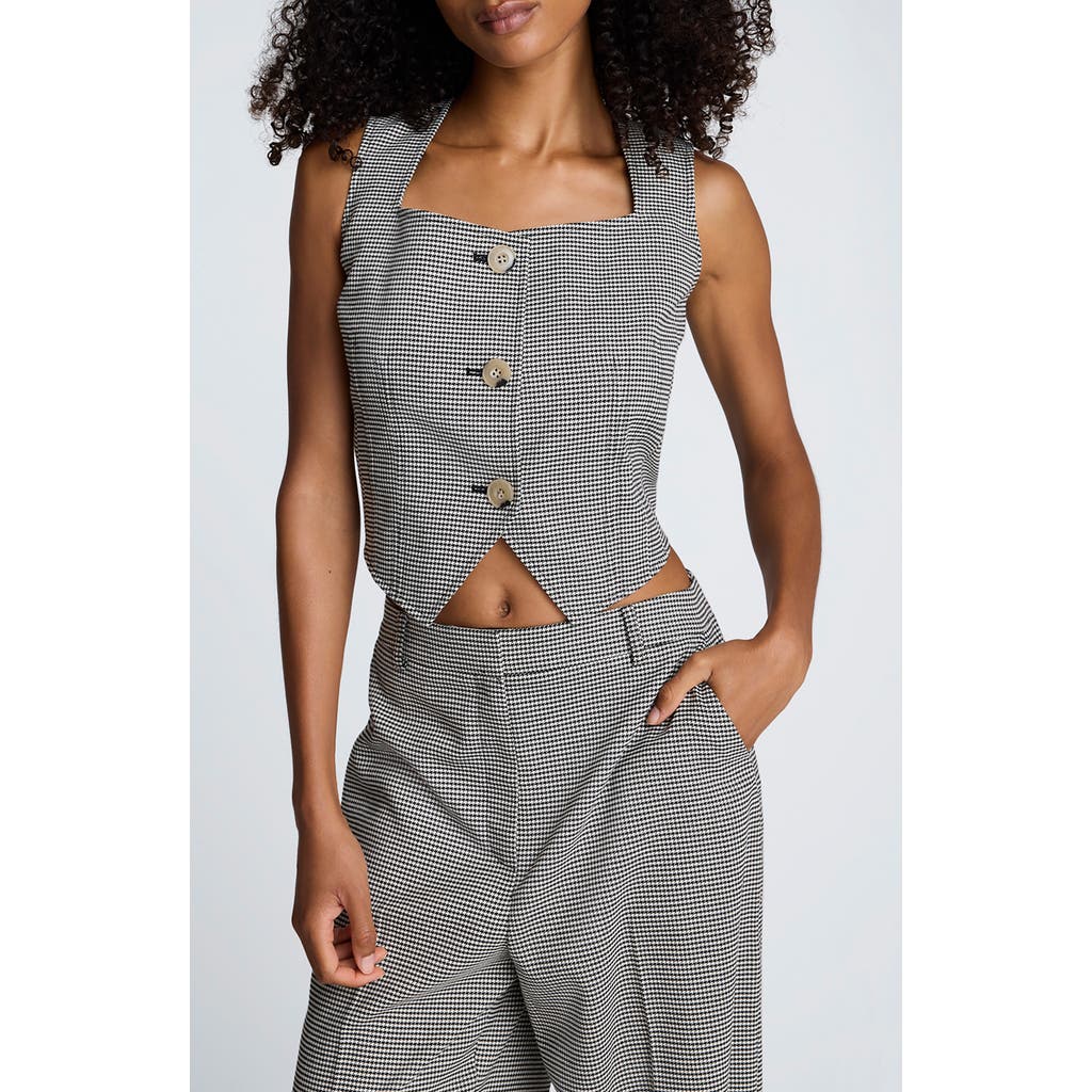 Kenneth Cole Cropped Fitted Bodice Houndstooth Vest In Gray