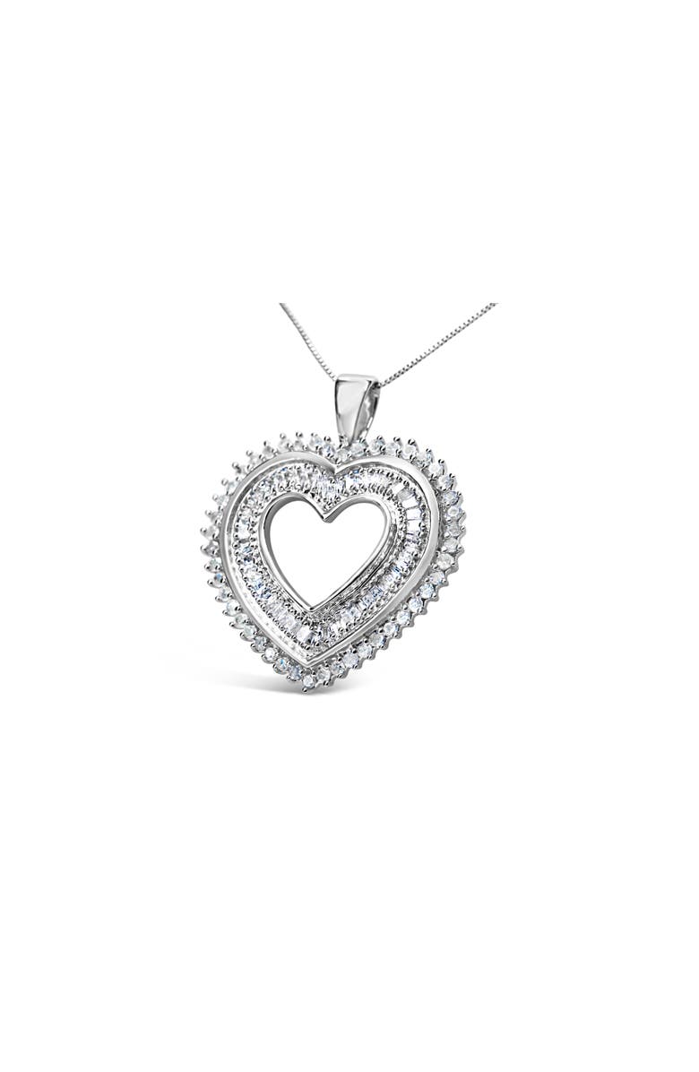 Haus of Brilliance Silver 1.0 Cttw Baguette and Round Diamond Heart Pendant Necklace, Alternate, color, White