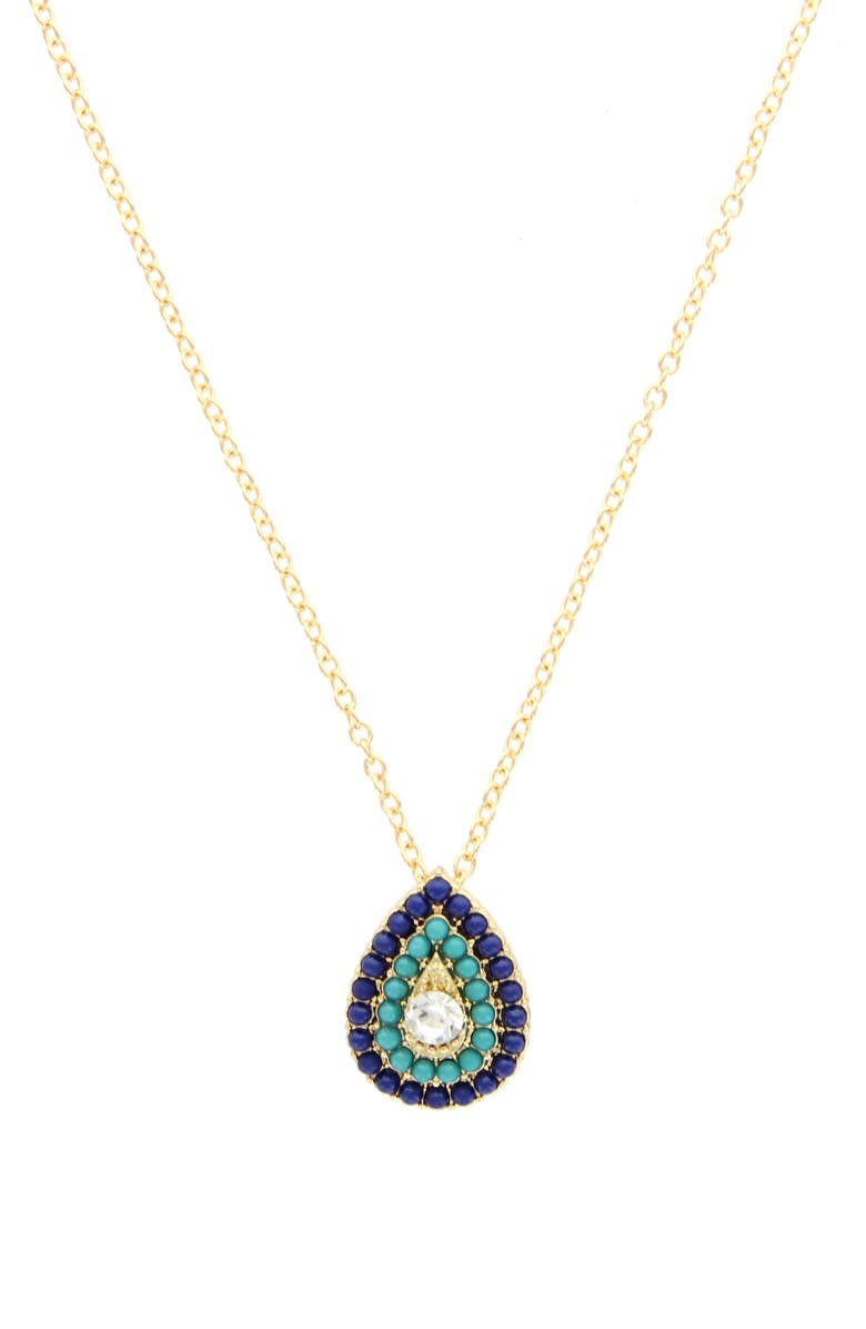 OLIVIA WELLES Lissa Crystal Teardrop Pendant Necklace, Main, color, Gold / Blue