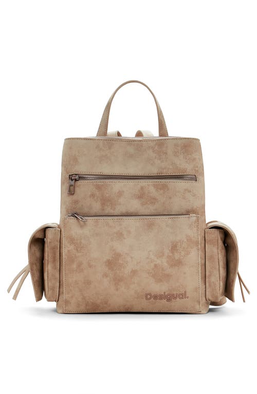 Desigual Medium Faux Leather Effect Backpack In Light Beige