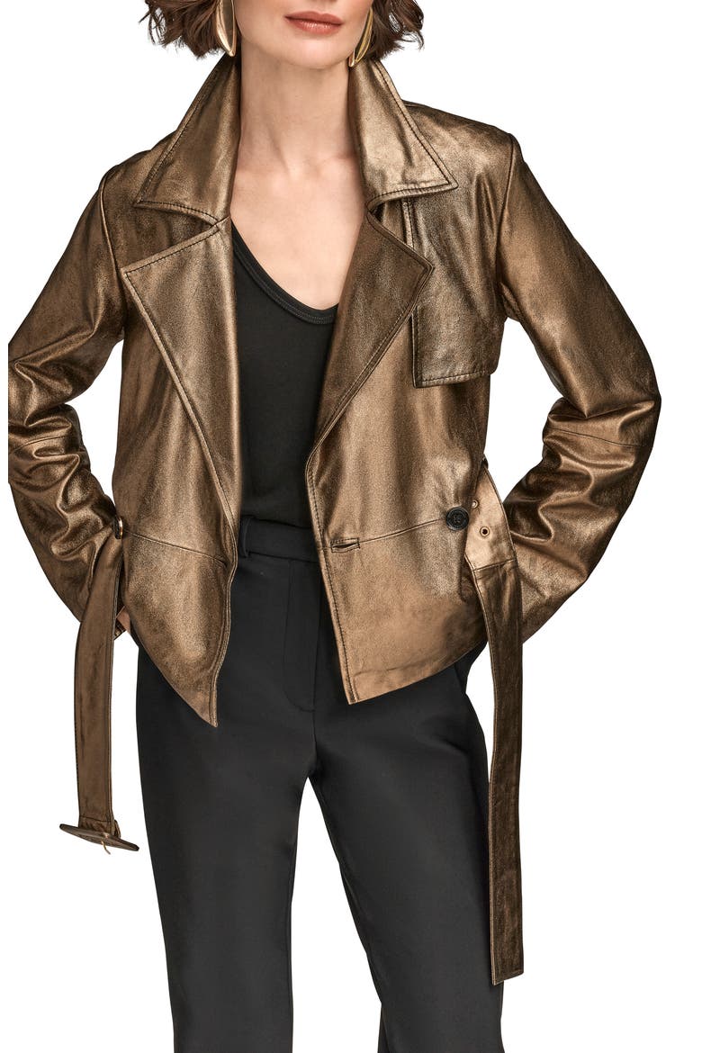 Metallic Leather Belted Jacket, Alternate, color, DARK COPPER