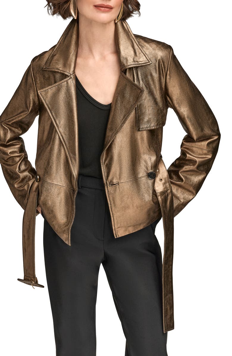 Donna Karan New York Metallic Leather Belted Jacket, Alternate, color, Dark Copper