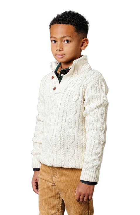 Boys' Organic Mock Neck Cable Sweater, Kids