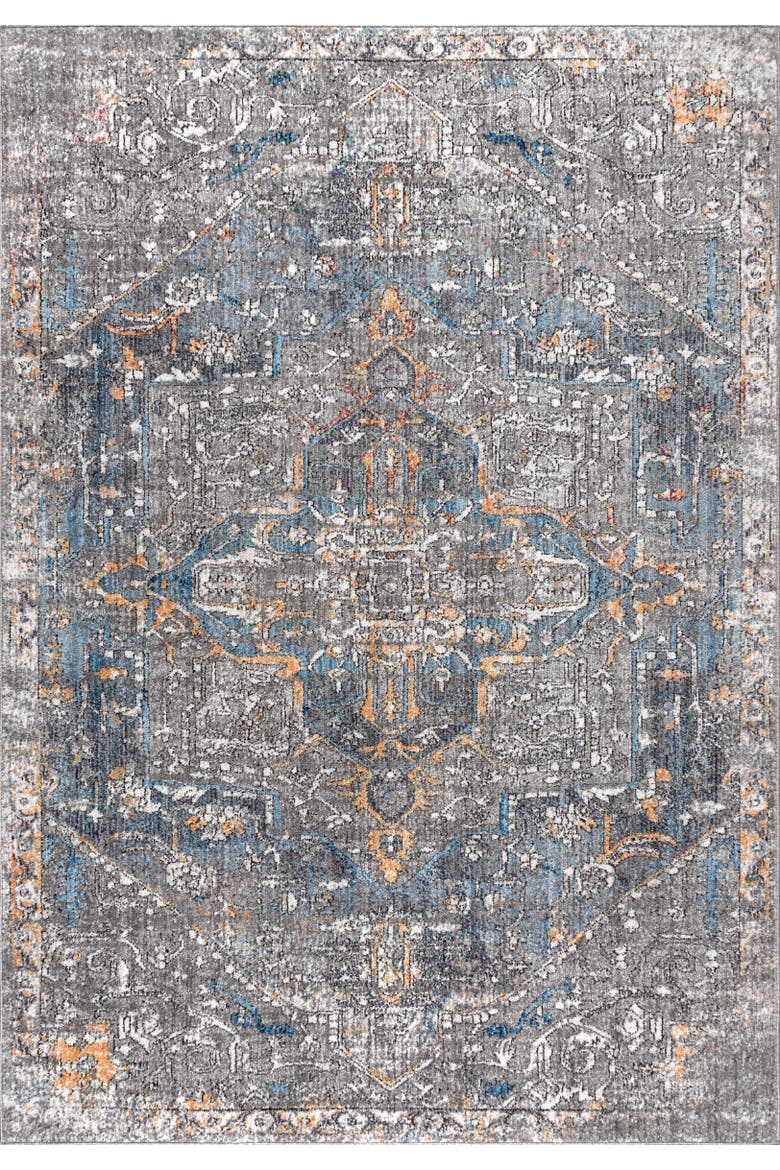 Izmir Vintage Medallion Area Rug, Main, color, Gray/Mustard/Turquoise