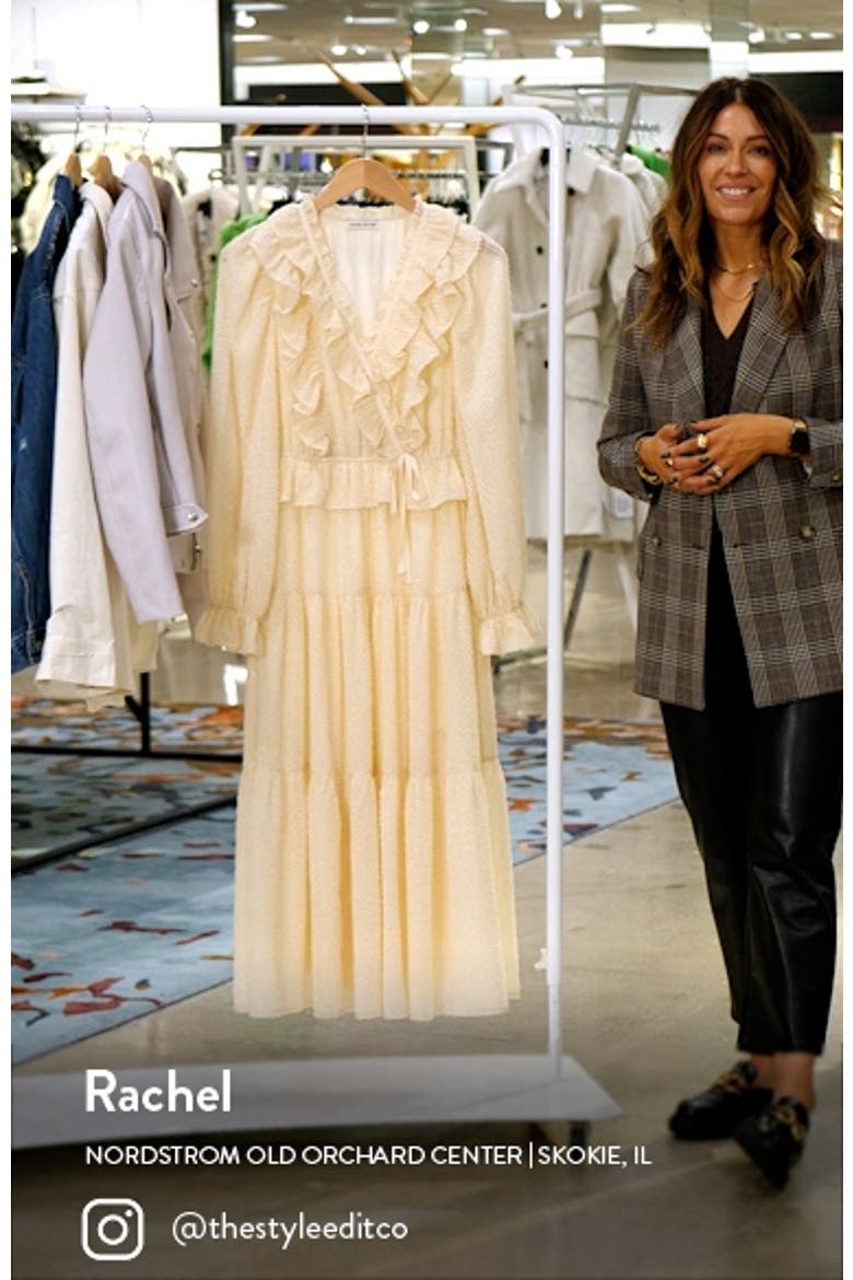 Ruffle Clip Dot Long Sleeve Chiffon Midi Faux Wrap Dress video