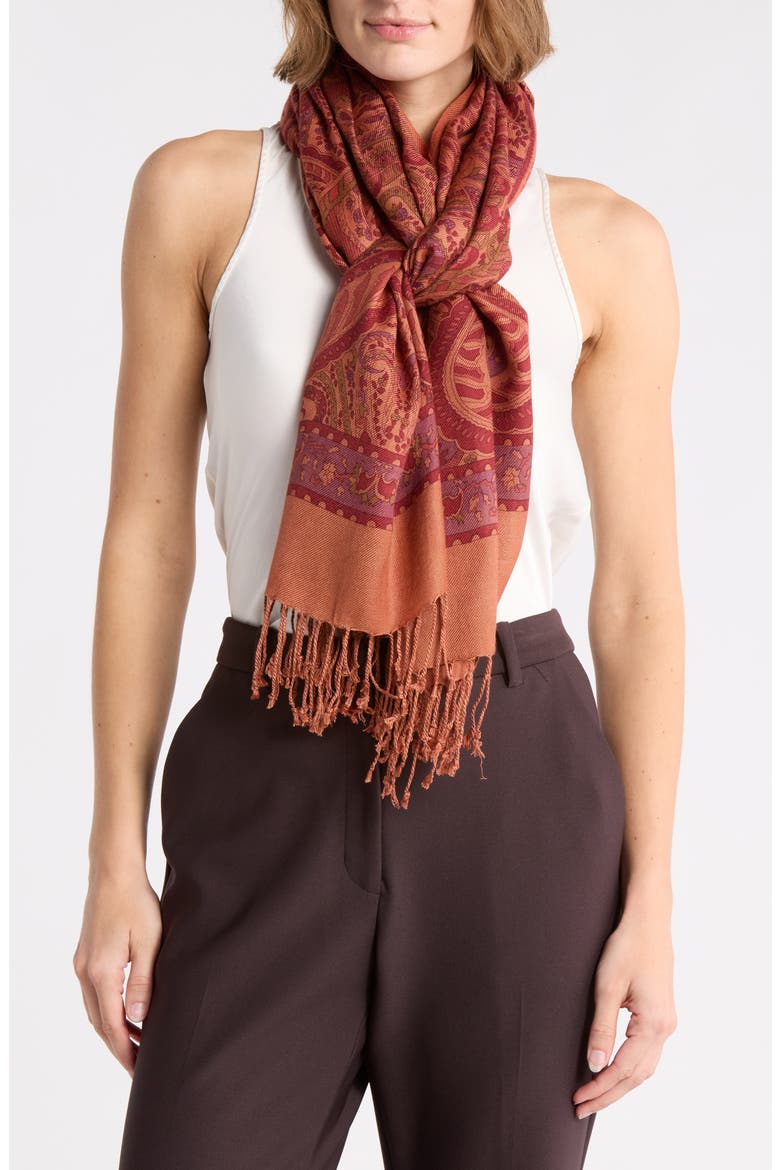Paisley Print Scarf, Main, color, RUST