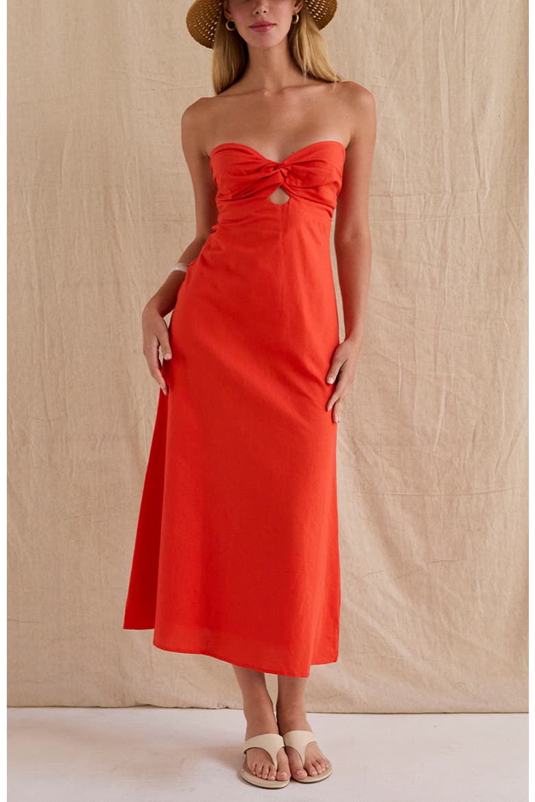 Front Twist Linen Midi Dress, Alternate, color, Burnt Orange
