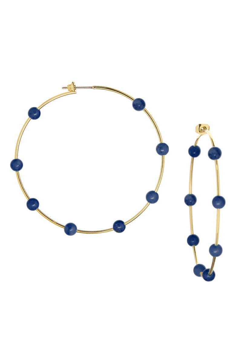 MARLYN SCHIFF Ball Hoop Earrings, Main, color, Gold Lapis