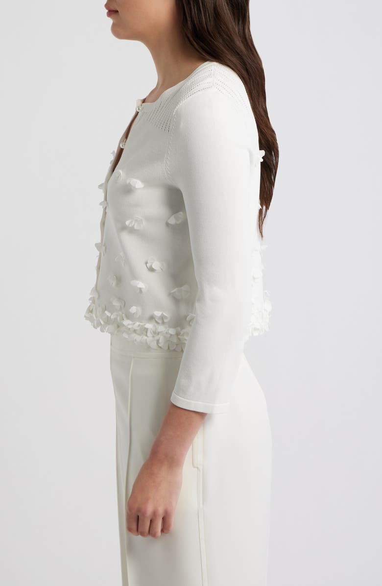 Elie Tahari Alana Floral Appliqué Cardigan, Alternate, color, Sky White