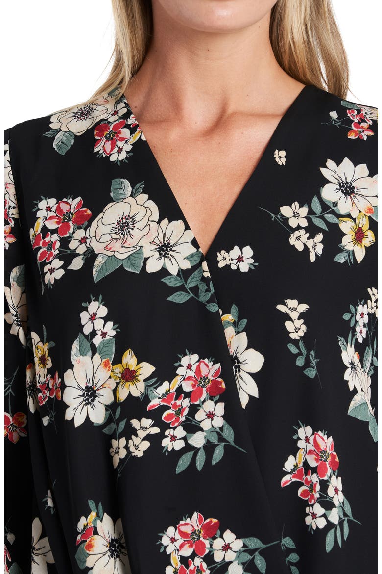 V-Neck Floral Faux Wrap Blouse, Alternate, color, RICH BLACK