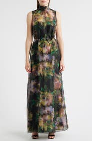 julia jordan tie mock neck organza satin overlay dress Julia Jordan Organza Gown