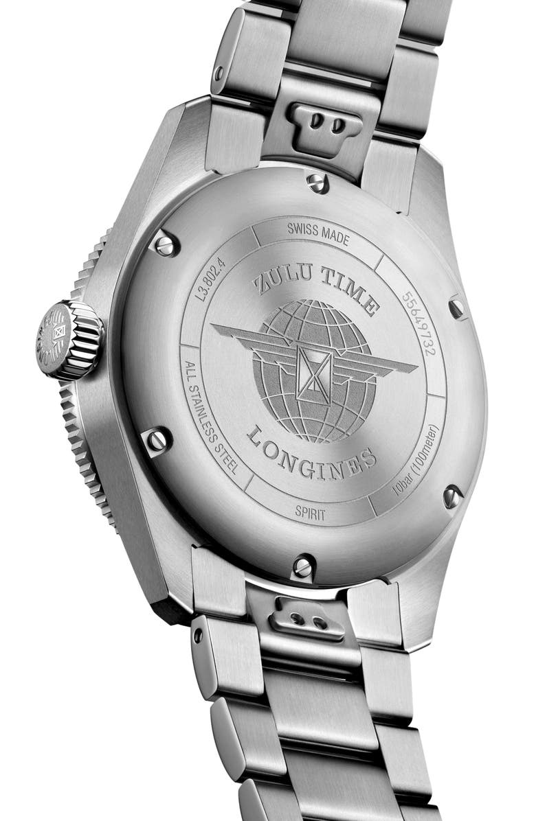 Longines Spirit Zulu Bracelet Watch, 39mm, Alternate, color, Silver/Anthracite/Green