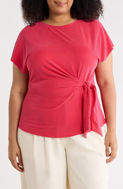 Short Sleeve Tie Detail Top (Plus)