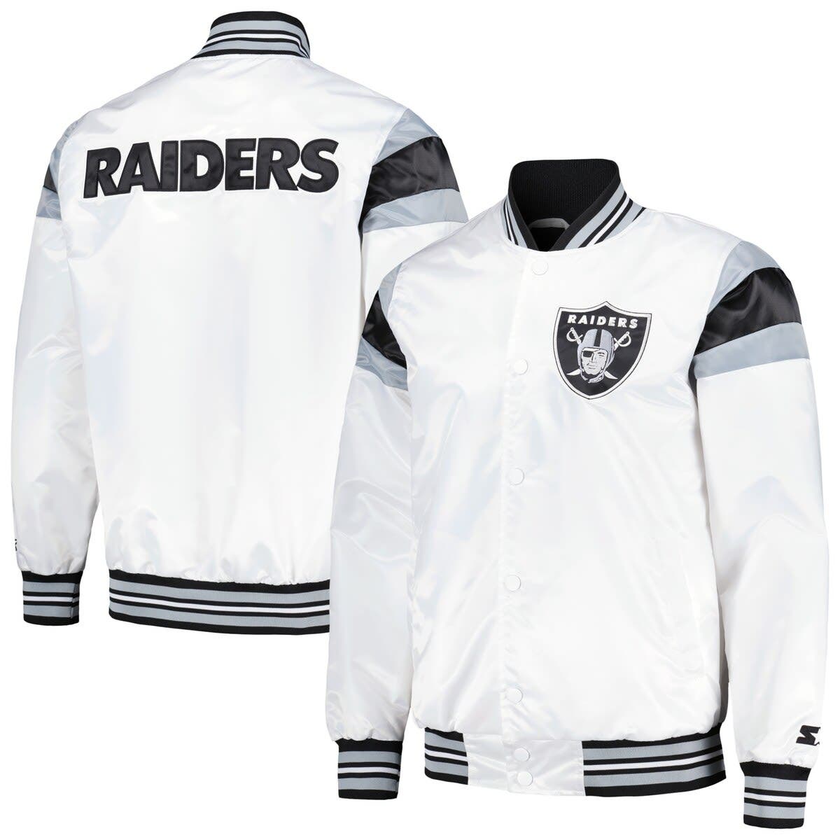 Men's Starter White Las Vegas Raiders Satin Full-Snap Varsity