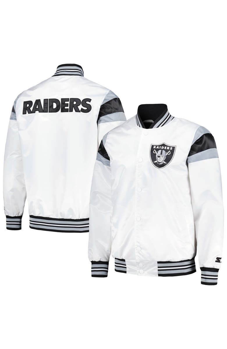 STARTER Men's Starter White Las Vegas Raiders Satin Full-Snap Varsity Jacket, Alternate, color, 