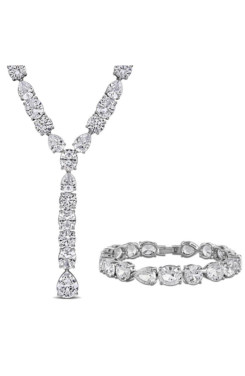 DELMAR Lab Grown White Sapphire Necklace & Bracelet Set, Main, color, 