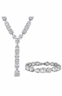 DELMAR Lab Grown White Sapphire Necklace & Bracelet Set