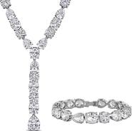 DELMAR Lab Grown White Sapphire Necklace & Bracelet Set