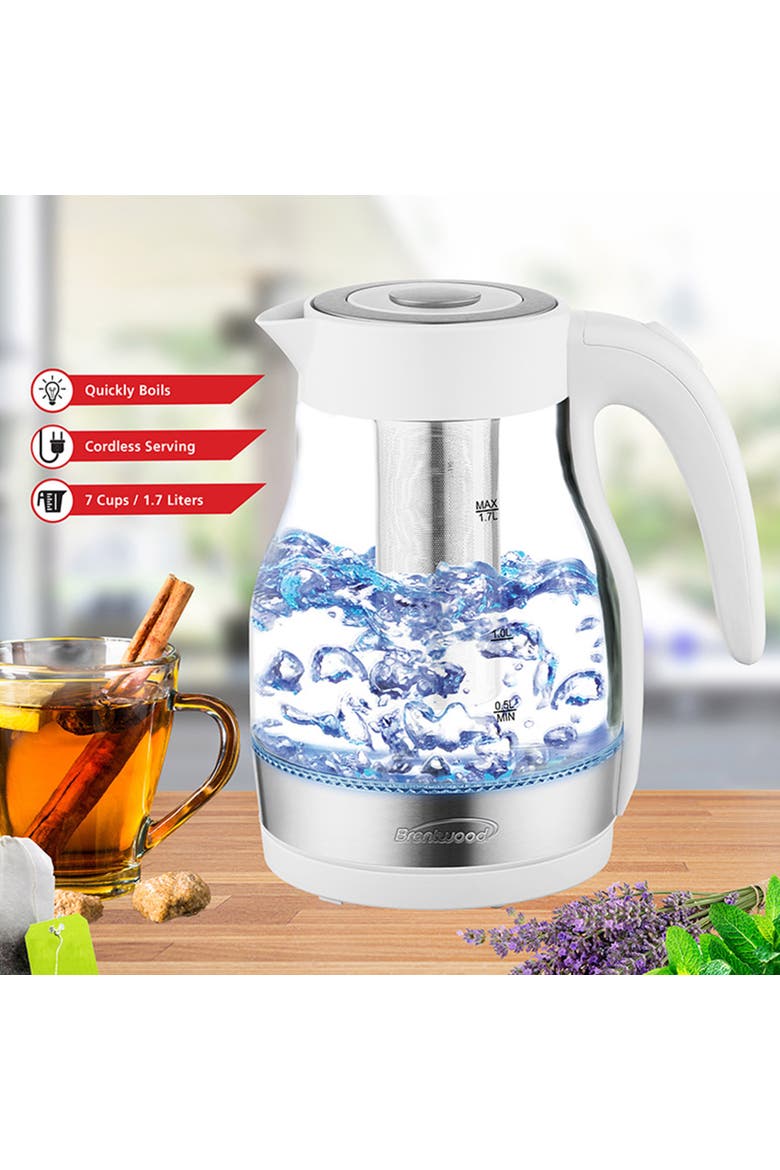 Glass 1.7 Liter Electric Kettle with Tea Infuser, Alternate, color, White