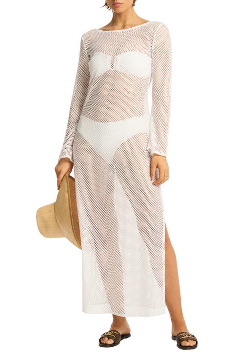 Surf Long Sleeve Mesh Cover-Up Dress