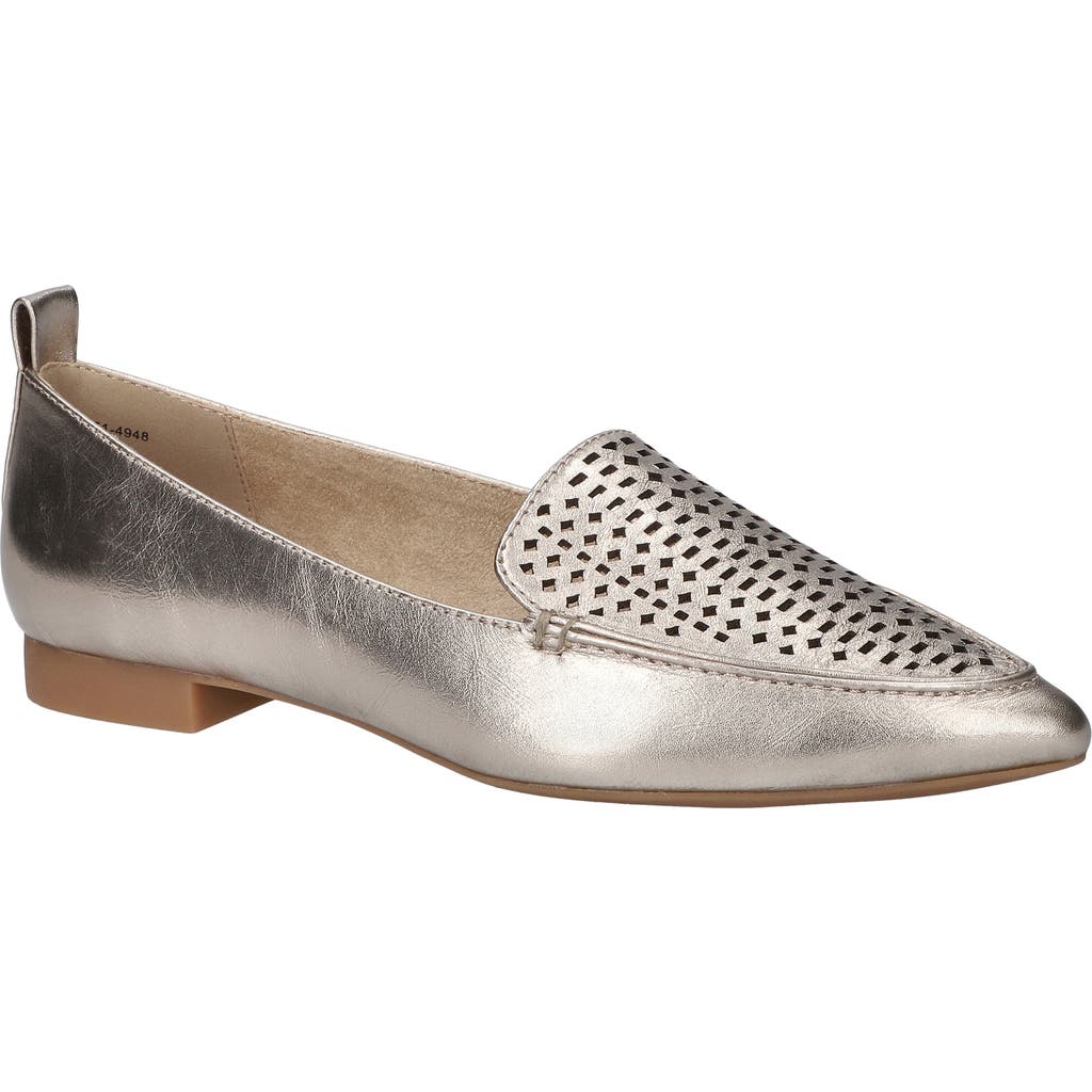 Bella Vita Alessi Perforated Pointed Toe Flat In Champagne Leather