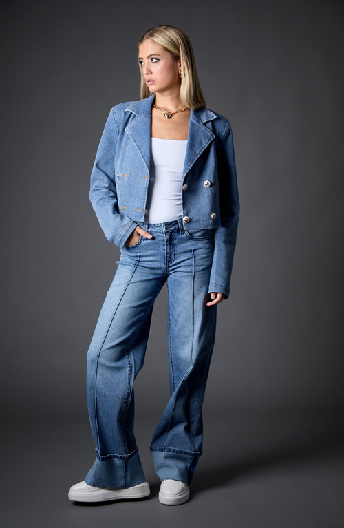 Shop Blue Revival Olivia Cropped Recycled Blazer In Medium Tel Aviv