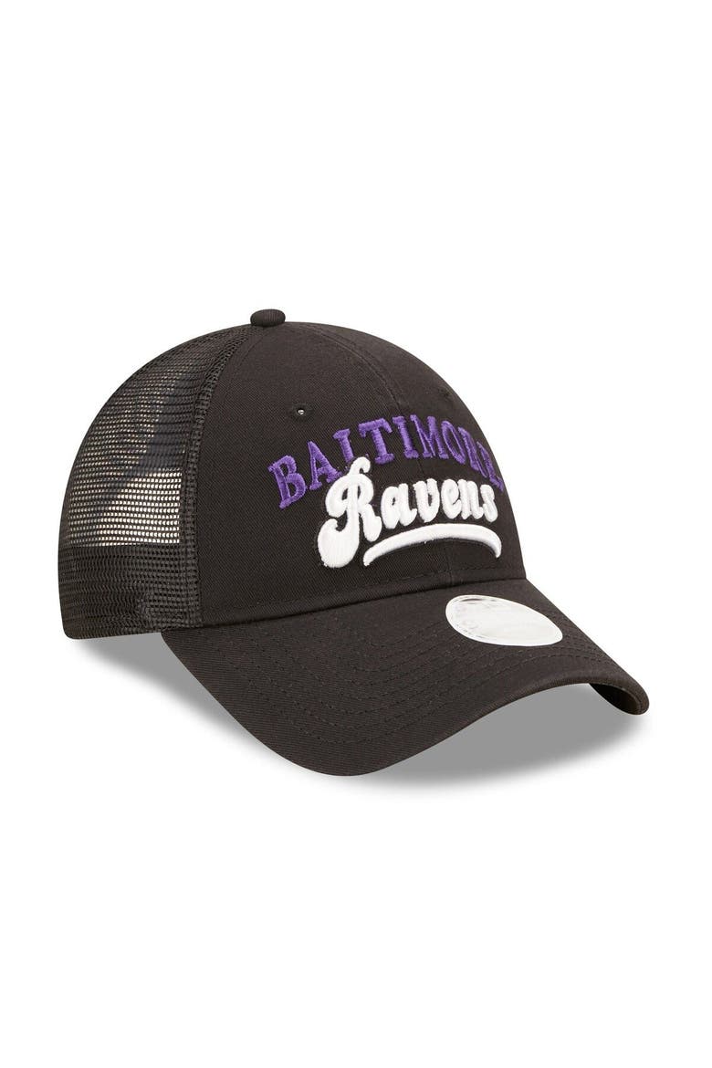 Women's New Era   Black Baltimore Ravens Team Trucker 9FORTY Snapback Hat, Alternate, color, Black