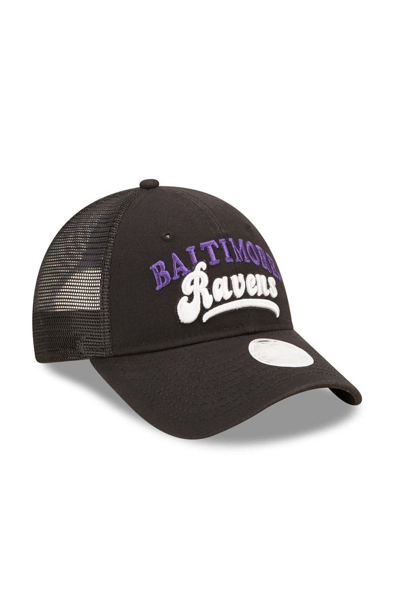 New Era Women's New Era Black Baltimore Ravens Team Trucker 9FORTY Snapback Hat, Alternate, color,