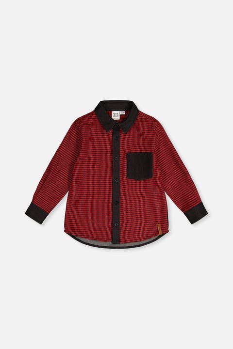 Button Down Houndstooth Chambray Detail Shirt