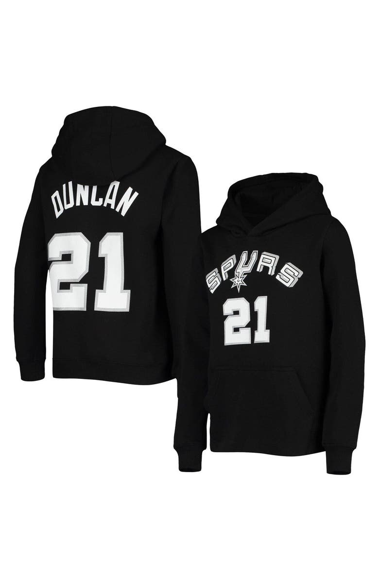 Mitchell & Ness Youth Mitchell & Ness Tim Duncan Black San Antonio Spurs Hardwood Classics Name & Number Pullover Hoodie, Alternate, color, 