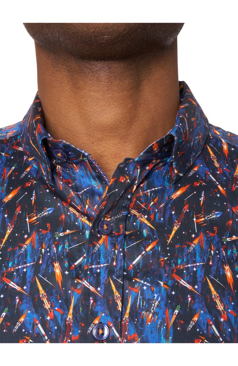 Robert Graham Interstellar Rocket Print Cotton Button-Up Shirt, Alternate, color, 