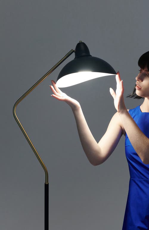 Brightech Swoop 69" Industrial Adjustable Led Floor Lamp With Metal Bowl Shade And Gold Accent