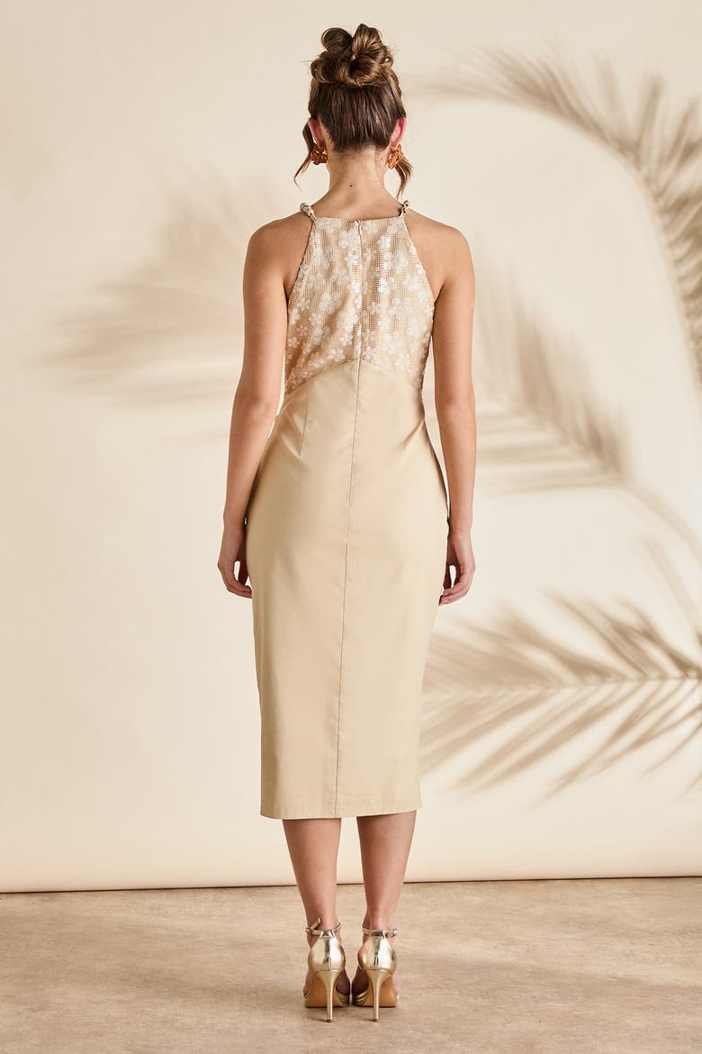Bead Detail Sequin Midi Dress, Alternate, color, Beige