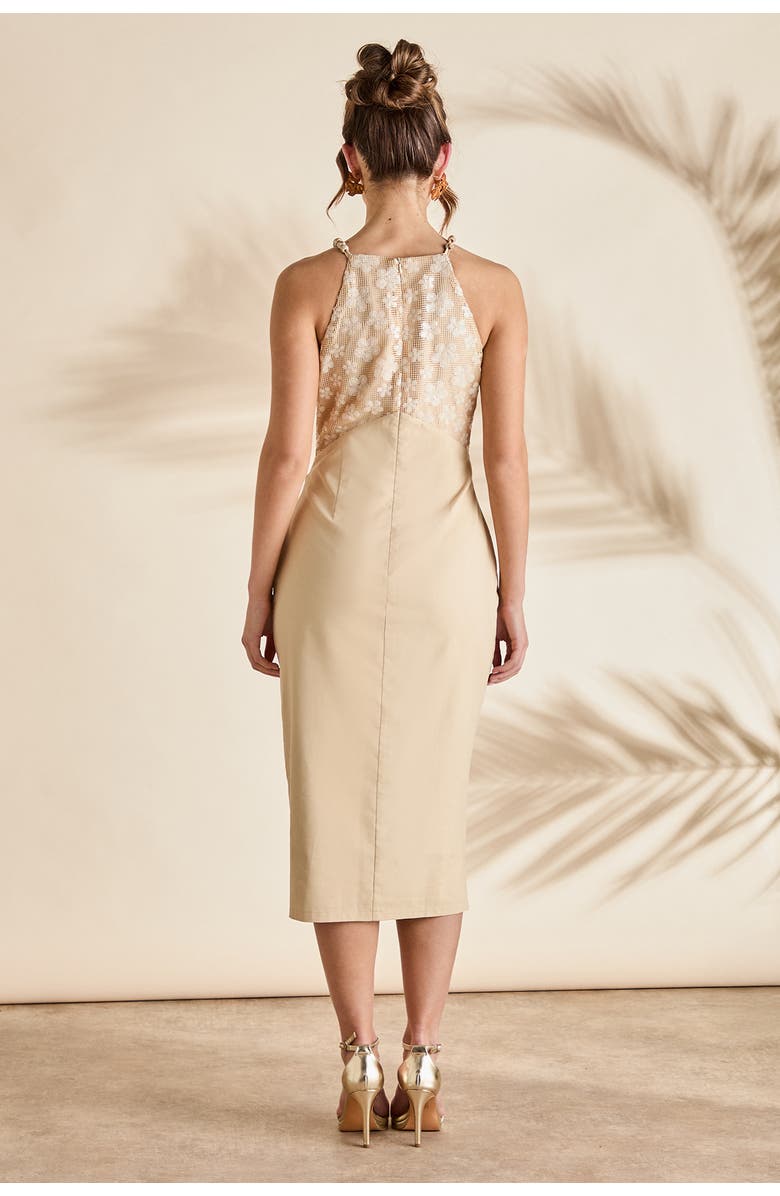 Coast Bead Detail Sequin Midi Dress, Alternate, color, Beige