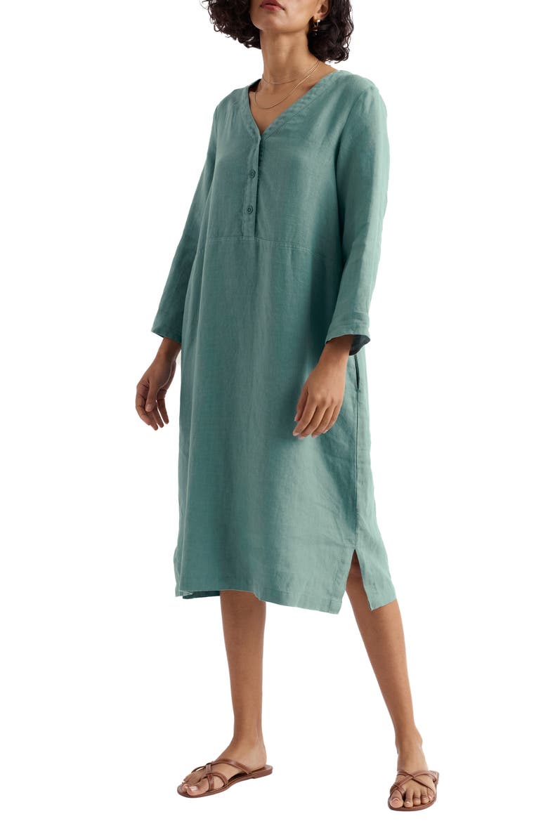 Seasalt Cornwall Dew Drop Long Sleeve Linen Midi Dress, Main, color, Sardine