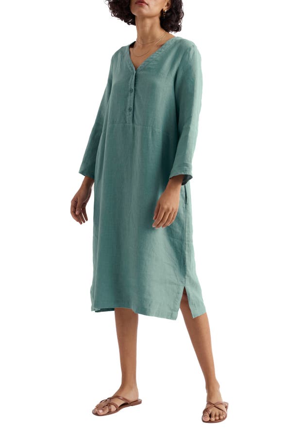 Dew Drop Long Sleeve Linen Midi Dress