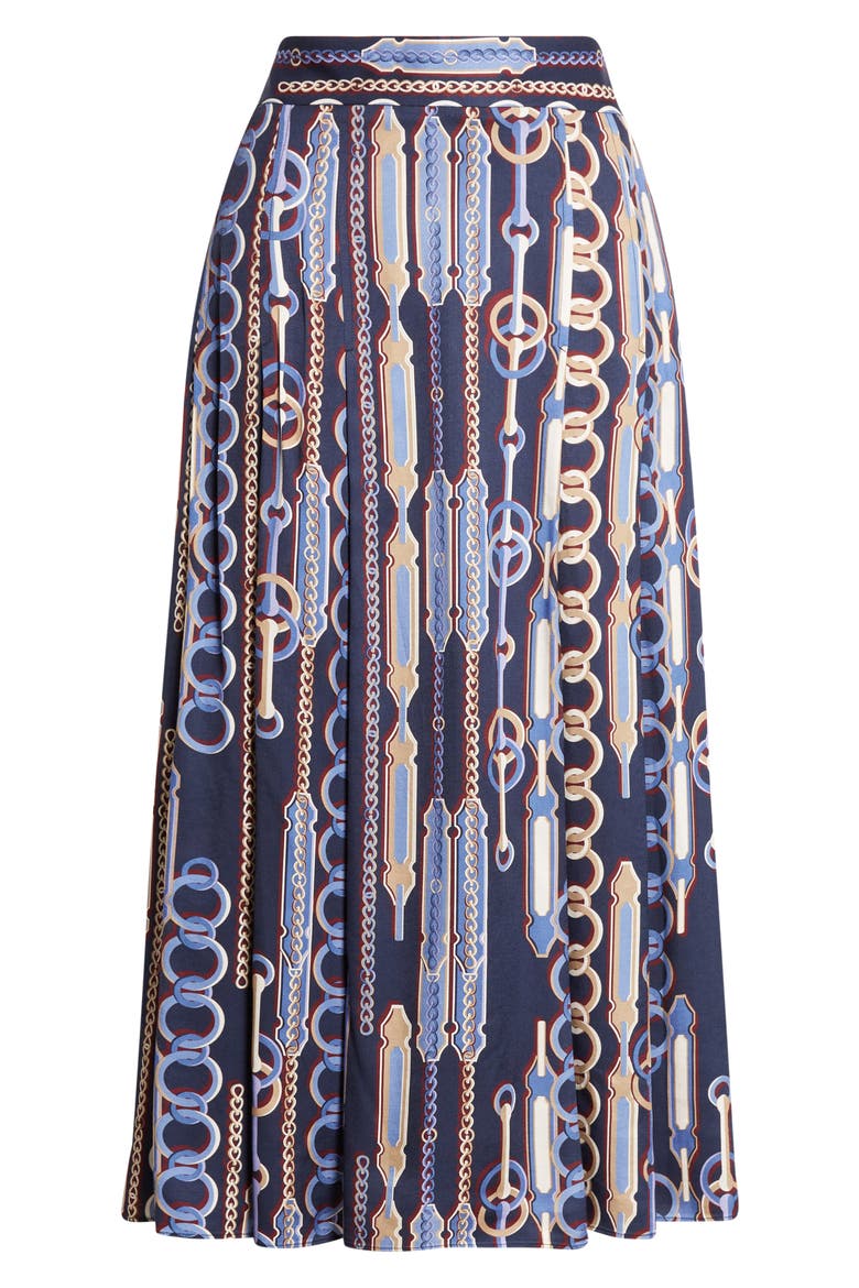 Heritage Chain Bridle Print Pleated Midi Skirt, Alternate, color, MIDNIGHT MULTI
