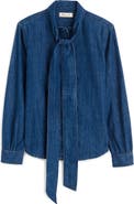 Madewell Tie Neck Denim Button-Up Shirt
