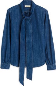 Madewell Tie Neck Denim Button-Up Shirt
