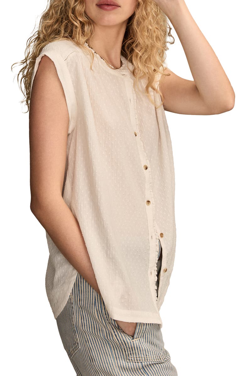 Lucky Brand Clip Dot Cotton Button-Up Shirt, Alternate, color, Whisper White