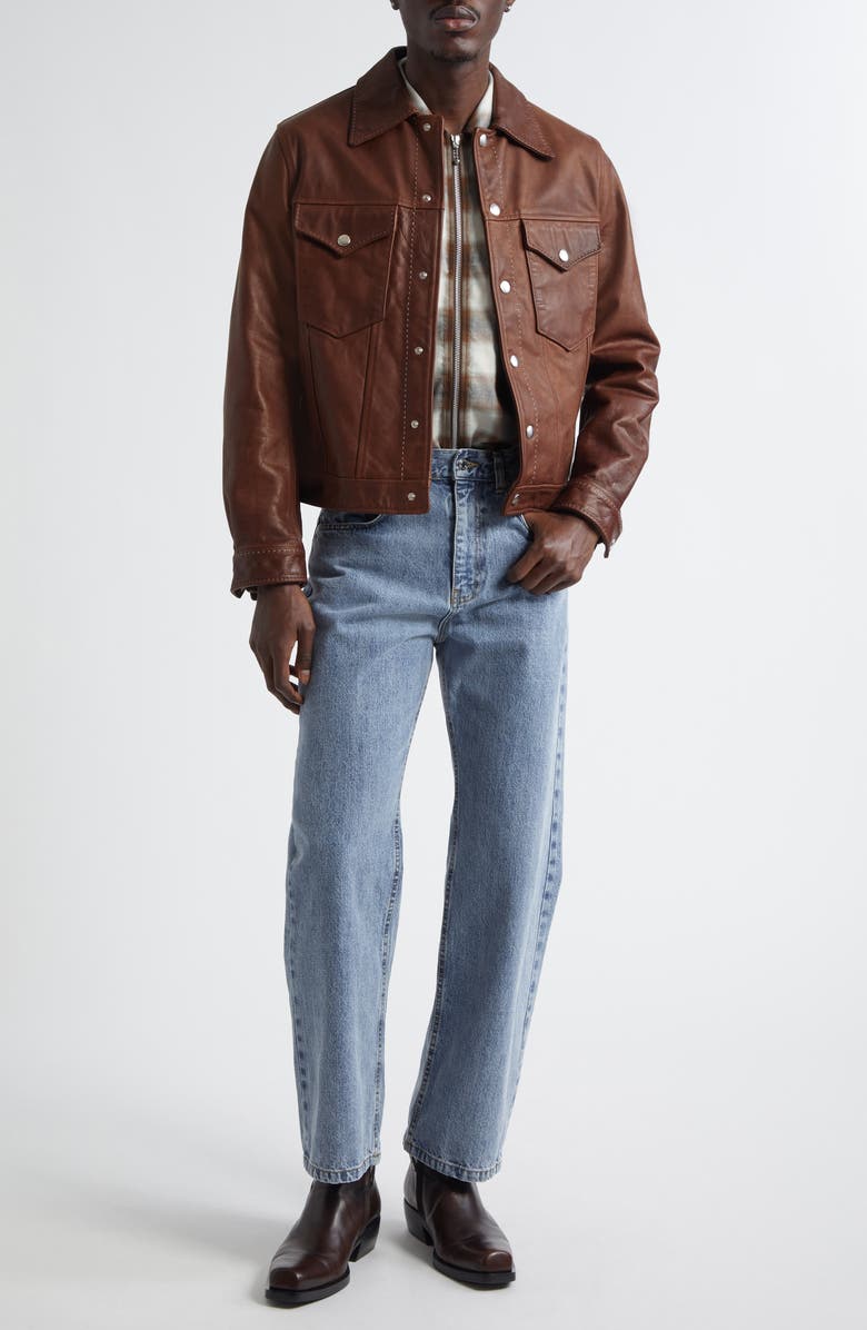 Second Layer Leather Trucker Jacket, Alternate, color, Brown 0036