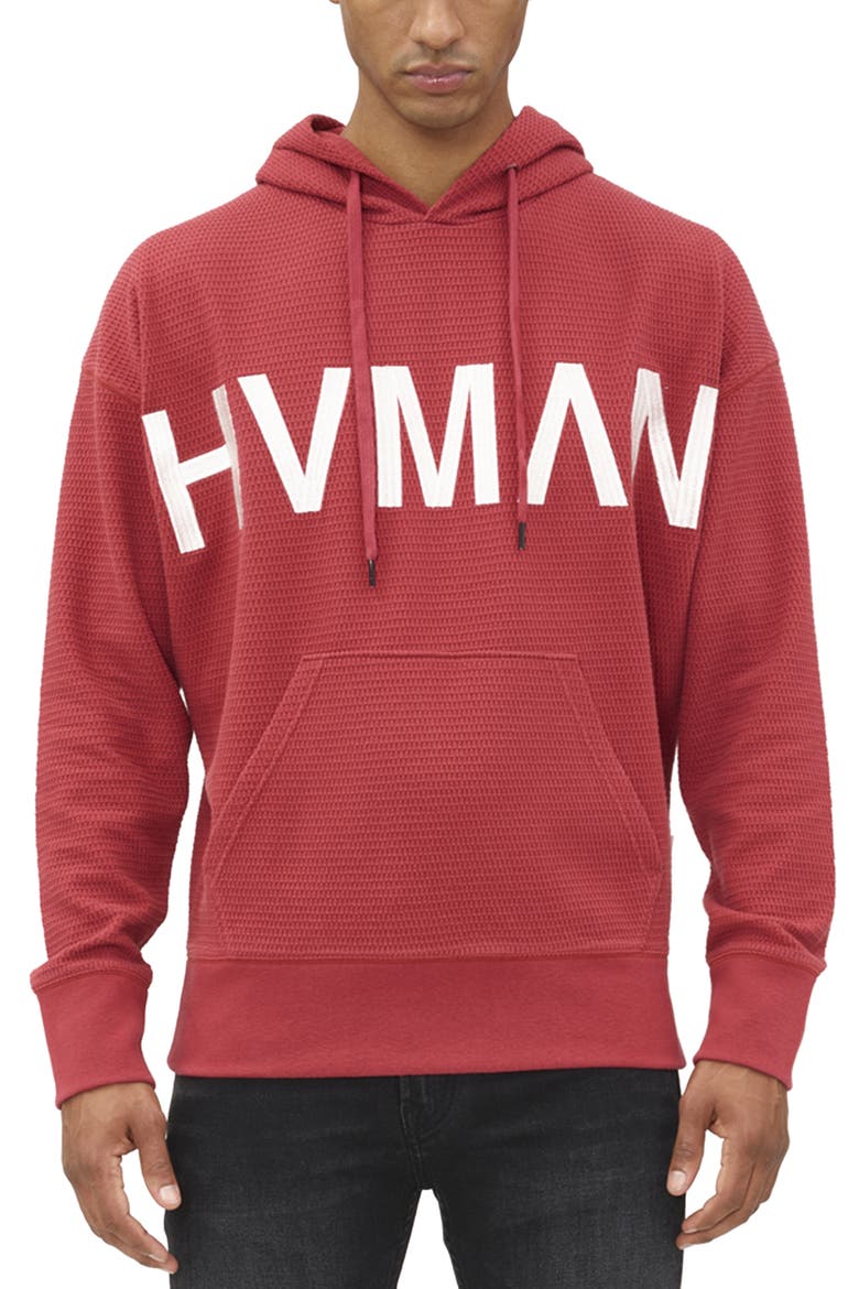 Logo Waffle Knit Pullover Hoodie, Main, color, ROSEWOOD