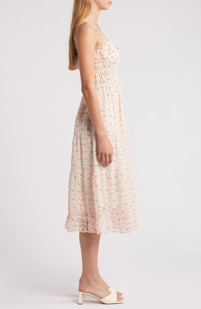 All in Favor Floral Ruffle Midi Sundress, Alternate, color, Cream Pink Floral