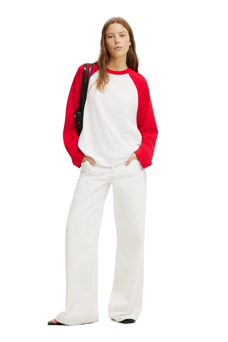 Women's Boxy Raglan Long Sleeve Tee, Alternate, color, White Red Petal