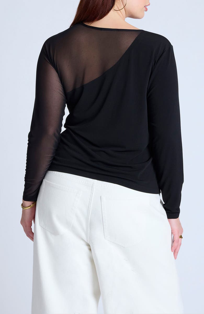 ELOQUII Mesh Combo Long Sleeve Top, Alternate, color, 