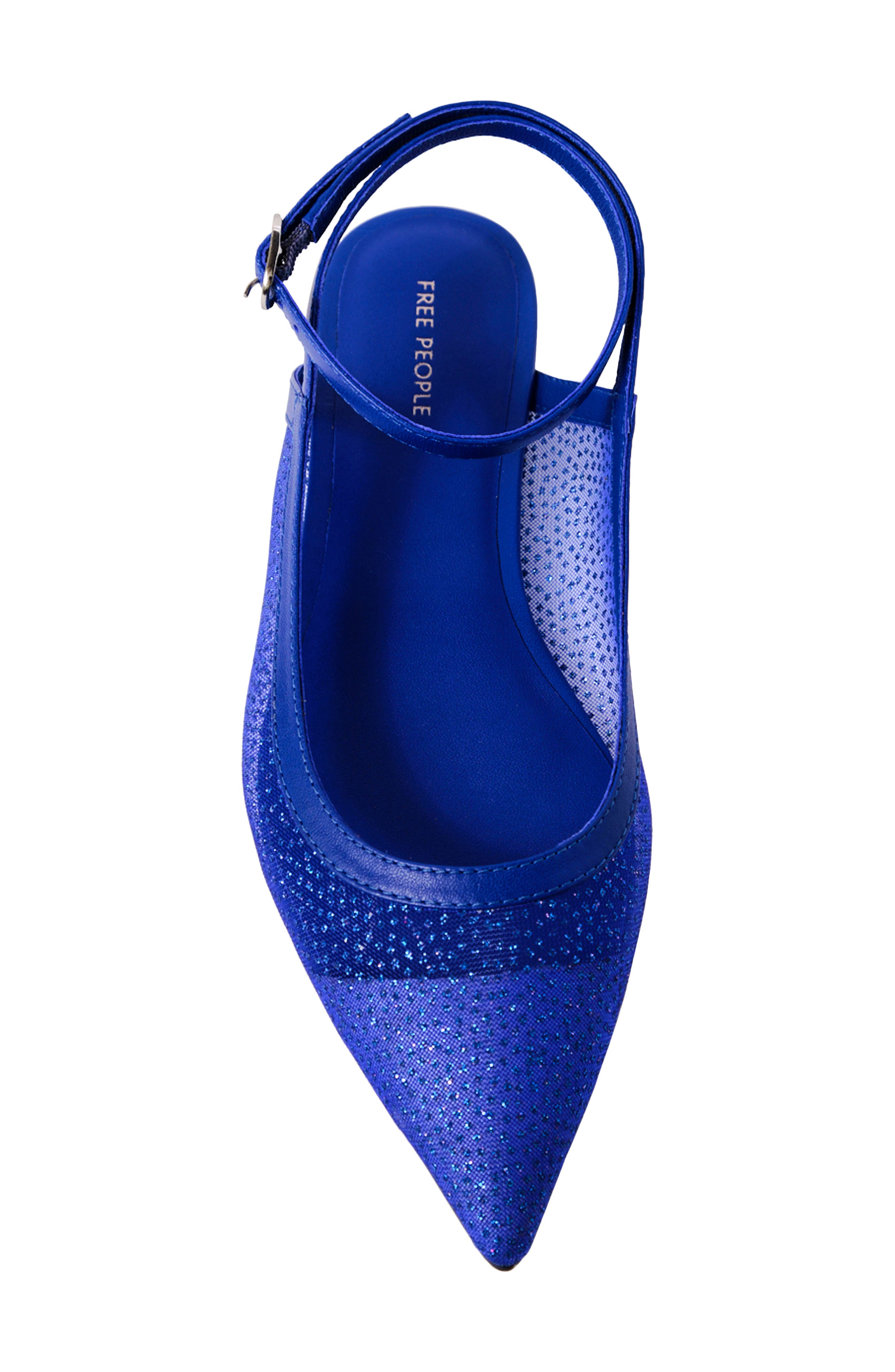 Free People Jules Glitter Mesh Pointed Toe Ankle Strap Flat, Alternate, color, Bright Navy