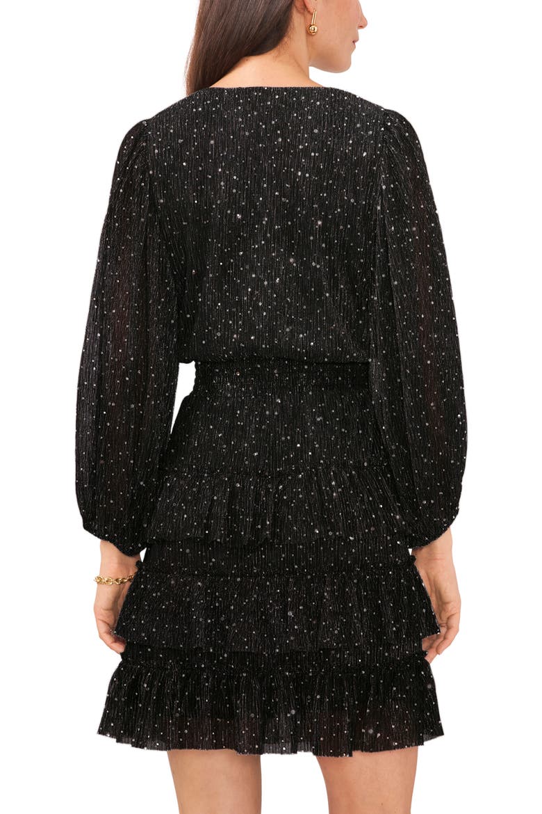 Tiered Metallic Long Sleeve Dress, Alternate, color, RICH BLACK