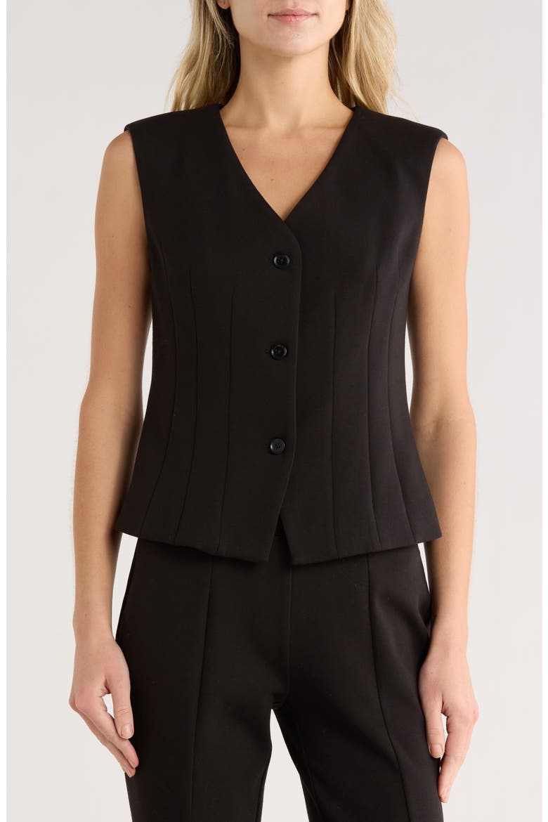 Solid Button Front Vest, Main, color, BLACK