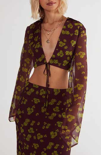 NASTY GAL Floral Tie Front Chiffon Crop Top